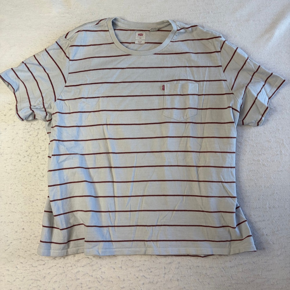 Levi's Pocket T-Shirt Mens XXL Gray Striped‎ Relaxed Fit Short Sleeve
